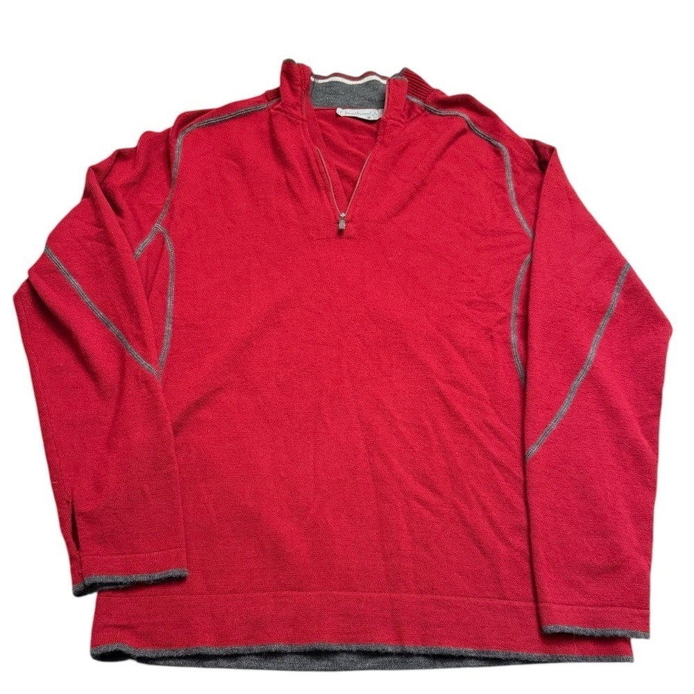 SMARTWOOL MERINO WOOL QUARTER ZIP FRONT BURGUNDY & GREY SWEATER PULL OVER MEDIUM